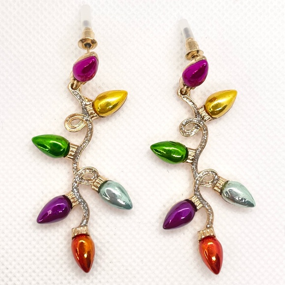 Beautiful Christmas String Lights Earrings! Long Dangling Metallic Lights! New! - Picture 7 of 12